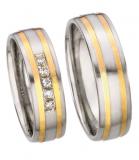 Marrying 585Weißgold /Gelbgold, 6,00 mm Breite, seidenmatt / poliert, 5 Brillanten zusammen 0,075 ct. W/SI,