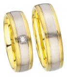 Marrying 585Weißgold /Gelbgold, 6,00 mm Breite, seidenmatt / poliert, 1Diamant - prinzess0,05 ct. W/VS,
