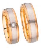 Marrying 585Weißgold /Rotgold, 6,00 mm Breite, seidenmatt / poliert, 1Diamant - prinzess0,05 ct. W/VS,