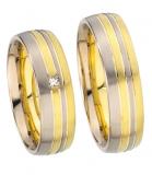 Marrying 585Weißgold /Gelbgold, 6,00 mm Breite, seidenmatt / poliert, 1 Diamant - prinzess 0,05 ct. W/SI,