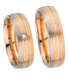 Marrying 585Weißgold /Rotgold, 6,00 mm Breite, seidenmatt / poliert, 1 Diamant - prinzess 0,05 ct. W/SI,
