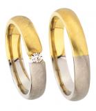 Marrying 585Weißgold /Gelbgold, 4,00 mm Breite, quermatt, 1 Brillant 0,08 ct. W/SI,