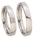 Marrying 585 Weißgold, 4,00 mm Breite, poliert, 1 Diamant - prinzess 0,08 ct. W/VS,