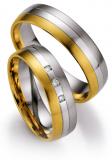 Marrying 585 Weißgold /Gelbgold, 5,50 mm Breite, seidenmatt / poliert, 3Brillanten 0,045 ct. W/SI,