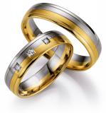 Marrying 585 Weißgold /Gelbgold, 5,00mm Breite, seidenmatt / poliert mit Fuge, 3 Brillanten 0,09 ct. W/SI,