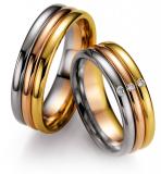 Marrying 585 Weiß / Gelb / Rotgold, 6,50 mm Breite, poliert, 3 Brillante 0,045 ct. W/SI,
