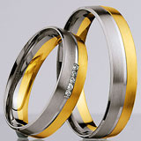Marrying 585 Weissgold /Gelbgold, 5,00 mm Breite, seidenmatt / Rillepoliert, 5 Brillanten 0,025 ct. W/SI,