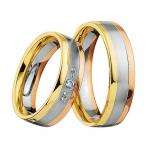 Marrying 585 Weiss / Gelb / Rotgold, 6,00mm Breite, seidenmatt / poliert, 5 Brillanten zusammen 0,075 ct. W/SI,