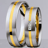 Marrying 585 Weissgold / Gelbgold, 5,50 mm Breite, seidenmatt, 3 Brillanten 0,045 ct W/SI,