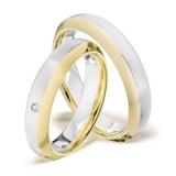 Trauringe 950 Palldadium-750 Gelbgold, 5,00 mm Breite, seidenmatt, 1 Brillant 0,02 ct. TW/VSI,