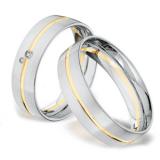 Trauringe 950 Palladium-750 Gelbgold, 6,00 mm Breite, seidenmatt / poliert, 2 Brillanten 0,025 ct. TW/VSI,