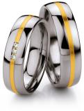 Los anillos de boda Edelstahl/ 585 Gelbgold, 6,00mm Breite, seidenmatt / poliert, 3 Brillanten 0,03 ct. W/SI,