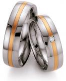 Promise Rings Edelstahl / 585 Rotgold, 5,00 mm Breite, seidenmatt / poliert, 1 Brillant 0,03 ct. W/SI,