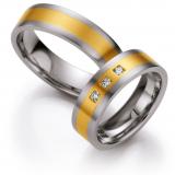 Promise Rings Edelstahl /585 Gelbgold, 6,00 mm Breite, seidenmatt, 3 Brillanten 0,111 ct. W/SI,