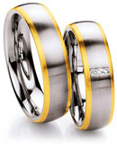 Promise Rings Edelstahl/ 585 Gelbgold, 6,00mm Breite, sedeinmatt, 3 Brillanten 0,03 ct. W/SI,