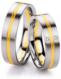 Los anillos de boda Edelstahl/ 585 Gelbgold, 6,00mm Breite, seidenmatt, 2 Brillanten 0,03 ct. W/SI,