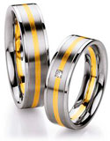 Los anillos de boda Edelstahl/ 585 Gelbgold, 6,00 mm Breite, seidenmatt / poliert, 1 Brillant 0,03 ct. W/SI,