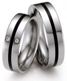 Los anillos de boda Edelstahl / Keramikeinlage, 6,00 mm Breite, poliert, 2 Brillanten 0,045 ct. W/SI,