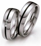 Los anillos de boda Edelstahl / Keramikeinlage, 6,00 mm Breite, poliert, 3 Brillanten 0,045 ct. W/SI,