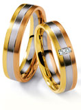 Marrying 585 Weiss / Gelb / Rotgold, 6,00 mm Breite, seidenmatt, 3 Brillantenzusammen 0,06 ct. W/SI,
