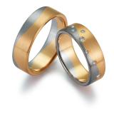 Marrying 585 Weissgold / Rosegold, 6,50 mm Breite, seidenmatt, 7 Brillanten 0,08 ct. TW/SI,