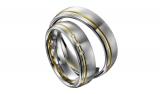 Trauringe 595 Weissgold-Gelbgold, 6,00 mm Breite, seidenmatt / poliert, 3 Brillanten 0,03 ct. W/SI,