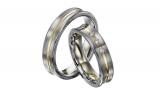 Trauringe 585 Weissgold-Gelbgold, 5,00 mm Breite, seidenmatt / poliert, 3 Brillanten 0,06 ct. W/SI,