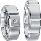 Friendship Rings 925 Silber, 6,50 mm Breite, seidenmatt / poliert, 1 Brillant 0,03 ct. TW/SI,