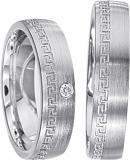 Friendship Rings 925 Silber, 5,00 mm Breite, seidenmatt mit Muster, 1 Brillant 0,02 ct. TW/SI,