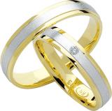 Marrying 585 Weissgold /Gelbgold, 4,00 mm Breite, seidenmatt / poliert mit, 1 Brillant 0,02 ct. W/SI,