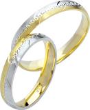 Marrying 585 Weissgold /Gelbgold, 3,50 mm Breite, seidenmatt / poliert mit Muster, 1 Brillant 0,02 ct. W/SI,