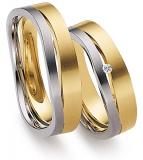 Marrying 585 Weissgold / Gelbgold, 6,00 mm Breite, seidenmatt verformt, 3 Brillanten 0,06 ct TW/SI,