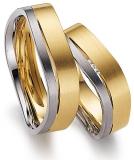 Marrying 585 Weissgold / Gelbgold, 6,00 mm Breite, seidenmatt verformt, 3 Brillanten 0,015 ct TW/SI,