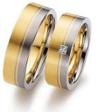 Marrying 585 Weissgold / Gelbgold, 6,50 mm Breite, seidenmatt, 1 Princess - Diamant 0,08 ct TW/VVSI,