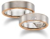 Marrying 585 Weiss-Rotgold, 6,00 mm Breite, seidenmatt, 2 Princess - Diamanten 0,05 ct TW/VVSI,