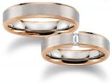 Marrying 585 Weiss-Rotgold, 5,00 mm Breite, seidenmatt / poliert, 1 Baguette - Diamant 0,12 ct TW/VVSI,