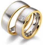Marrying 585 Weissgold / Gelbgold, 7,50 mm Breite, seidenmatt / poliert, 1 Princess - Diamant 0,16 ct TW/VVSI,