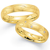 Marrying 585 Gelbgold, 5,00 mm Breite, seidenmatt mit Muster, 3 Brillanten 0,03 ct TW/SI,