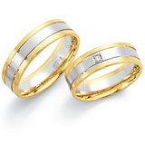 Marrying 585 Weiss / Gelbgold, 6,0 mm Breite, seidenmatt / poliert, 1 Brillant 0,015 ct TW/SI,