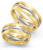 Marrying 585 Weiss / Gelbgold, 7,5 mm Breite, seidenmatt, 4 Brillanten 0,08 ct TW/SI,