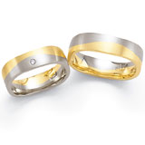 Marrying 585 Weiss / Gelbgold, 6,0 mm Breite, seidenmatt, 1 Brillant 0,025 ct TW/SI,