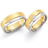 Marrying 585 Weiss / Gelbgold, 7,5 mm Breite, seidenmatt / poliert, 1 Brillant 0,12 ct TW/SI,
