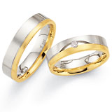 Marrying 585 Weiss / Gelbgold, 5,50 mm Breite, seidenmatt, 1 Brillant 0,05 ct TW/SI,