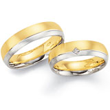 Marrying 585 Weiss / Gelbgold, 6,0 mm Breite, seidenmatt, 1 Prinzess-Diamant 0,05 TW/VVSI,