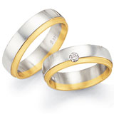 Marrying 585 Weiss / Gelbgold, 6,00 mm Breite, seidenmatt / sandmatt, 1 Brillant 0,08 ct TW/SI,