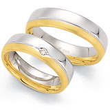 Marrying 585 Weiss / Gelbgold, 6,0 mm Breite, seidenmatt und poliert, 1 Brillant 0,03 ct TW/SI,