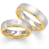 Marrying 585 Weiss / Gelbgold, 6,0 mm Breite, seidenmatt / poliert, 1 Brillant 0,035 ct TW/SI,