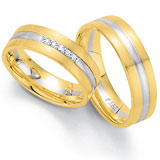 Marrying 585 Weiss / Gelbgold, 6,00 mm Breite, seidenmatt, 5 Brillanten 0,045 ct TW/SI,