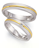 Marrying 750 Weiss-Gelbgold, 4,50 mm Breite, sandmatt / poliert, 1 Brillant 0,05 ct. TW/SI,