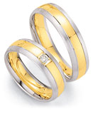 Marrying 585 Weiss / Gelbgold, 6,0 mm Breite, seidenmatt, 1 Brillant 0,07 ct TW/SI,